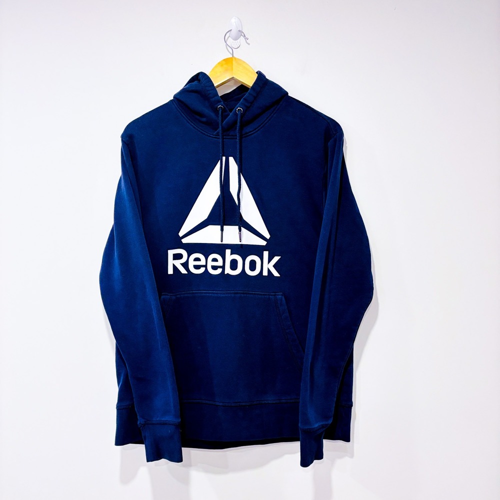 REEBOK Men's Navy Logo Pullover Hoodie Sweatshirt |‎  Medium